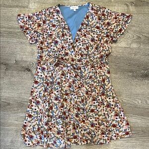 bohme Floral Wrap Around Midi Dress in Beige, Blue, Rust, Pink Size S